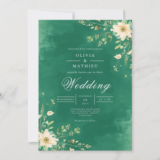 Convite Casamento Floral Verdant Watercolor (Frente)