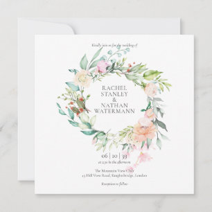 Convite Casamento Floral Verde Água Elegante