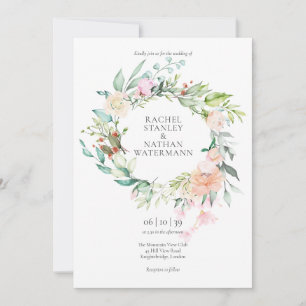 Convite Casamento Floral Verde Água Elegante
