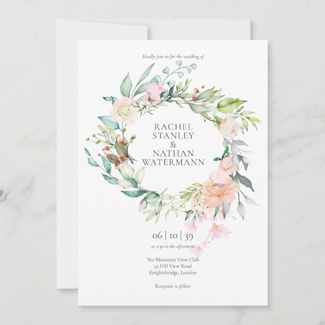 Convite Casamento Floral Verde Água Elegante (Frente)