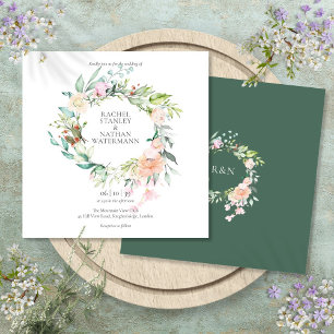 Convite Casamento Floral Verde Água Elegante
