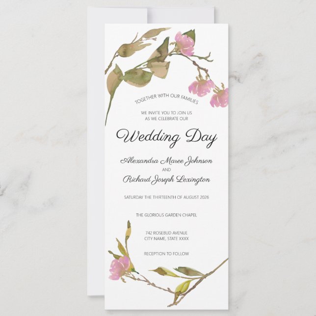 Convite Casamento Floral Verde Água Elegante Rústico (Frente)
