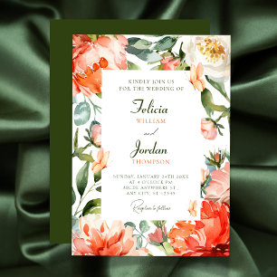 Convite Casamento floral verde-alaranjado
