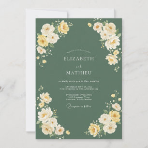Convite Casamento Floral Verde Amarelo Romance