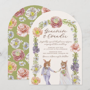 Convite Casamento Floral Verde Boho Bunny Love Watercolor