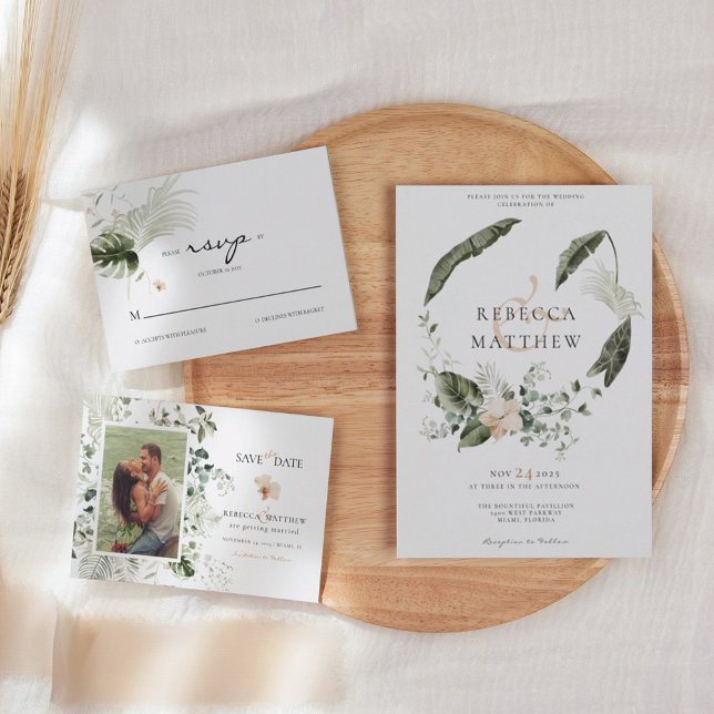 Convite Casamento Floral Verde Boho Moderno Imagem  (Criador carregado)