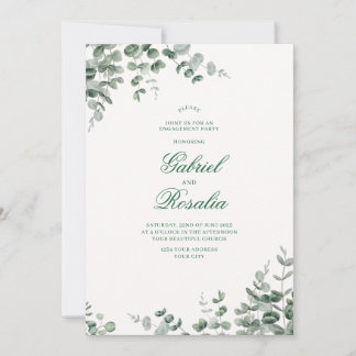 Convite Casamento Floral Verde Branco e Negro Moderno Invi