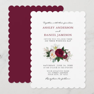 Convite Casamento Floral Verde Burgundy Aquarela S