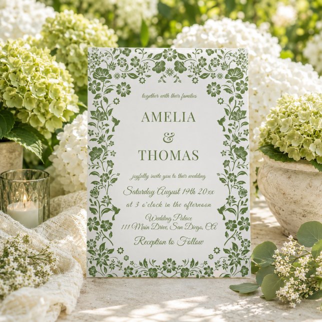 Convite Casamento Floral Verde Cítrico (Criador carregado)