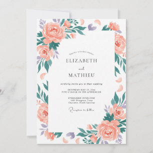 Convite Casamento Floral Verde Claro Pêssego