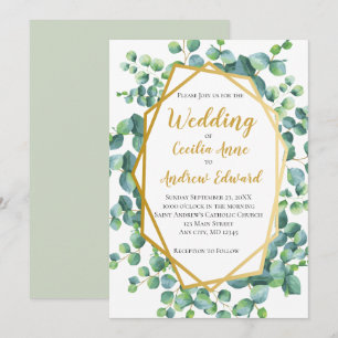 Convite Casamento Floral Verde com Eucalipto e Moldura Dou
