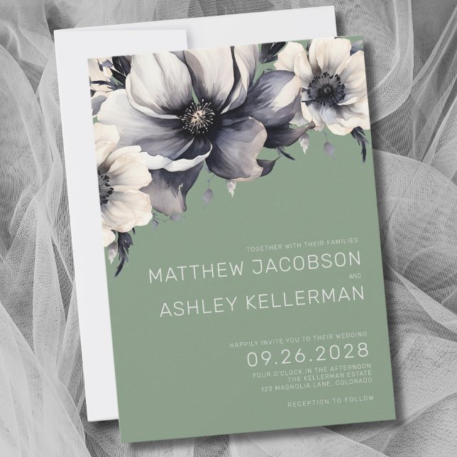 Convite Casamento Floral Verde da Elegante Modern Sage (Elegant Modern Floral Sage Green Wedding Invitation)
