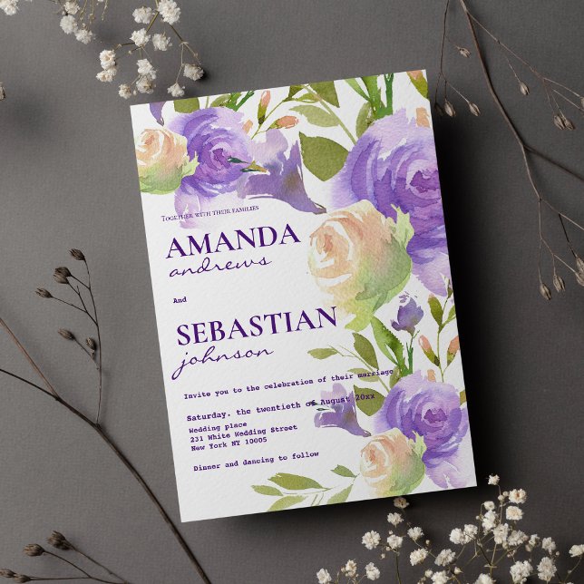 Convite Casamento floral verde de lavanda rosa-rosa (Botanical lavender pink mint green floral wedding)