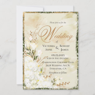 Convite Casamento Floral Verde Dourado Branco Elegante Hyd