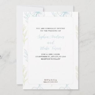 Convite Casamento Floral Verde e Azul Pastel Minimalista
