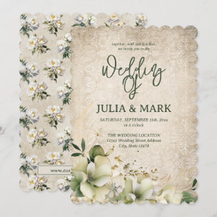 Convite Casamento Floral Verde e Bege Shabby Chic