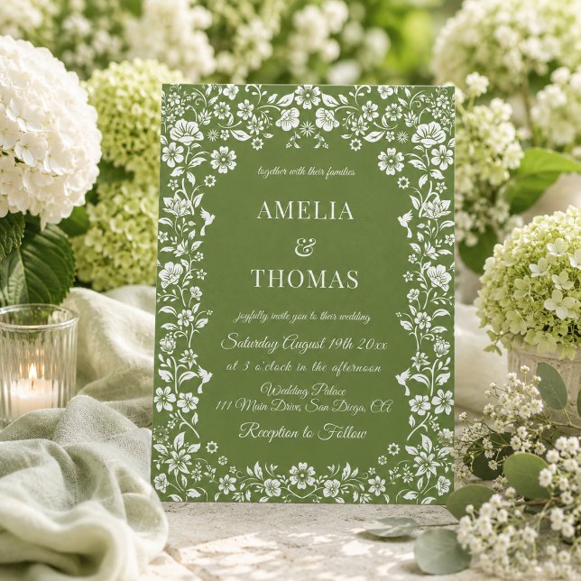 Convite Casamento Floral Verde e Branco (Criador carregado)