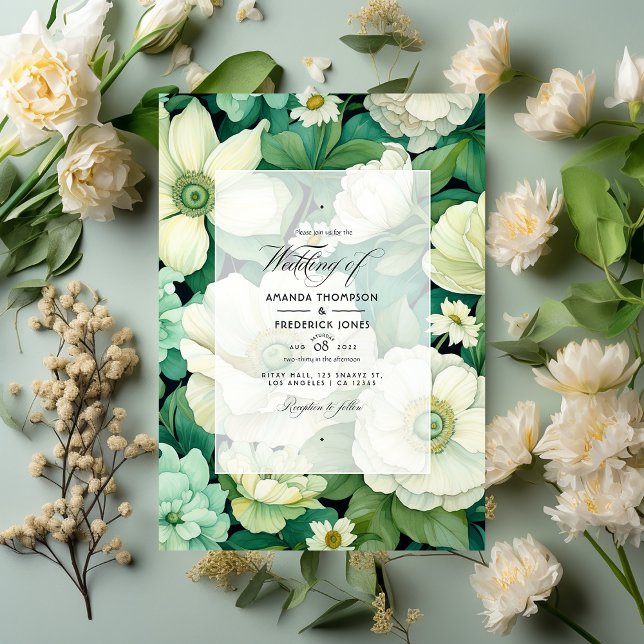 Convite Casamento Floral Verde e de Marfim (Criador carregado)