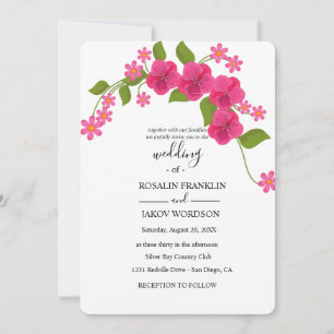 Convite casamento floral verde e magenta claro