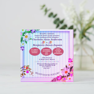 Convite Casamento Floral Verde e Rosa Gradiente Elegante