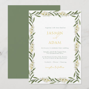 Convite Casamento Floral Verde Elegante Branco