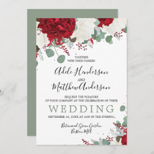 Convite Casamento Floral Verde Elegante Burgundy