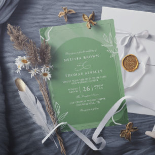 Convite Casamento Floral Verde Elegante Minimalista Código