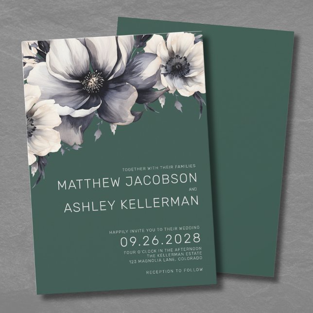 Convite Casamento Floral Verde Elegante Moderno (Modern Elegant Green Floral Wedding Invitation)