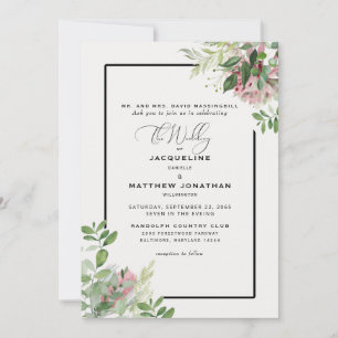 Convite Casamento Floral Verde Elegante Rosa