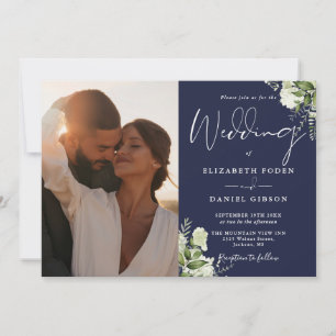 Convite Casamento Floral Verde Escuro Azul Marinho Código 