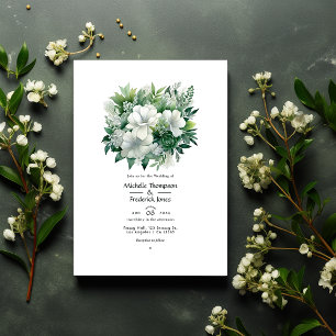 Convite Casamento Floral Verde Esmeralda e Prata