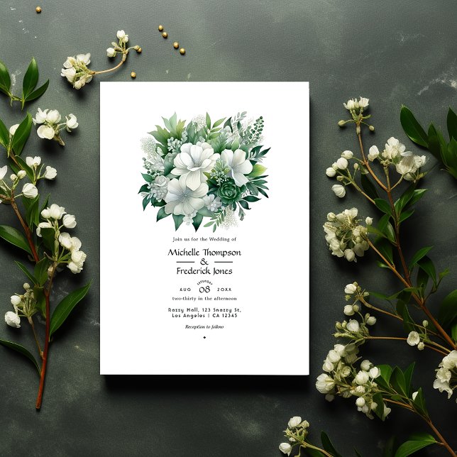 Convite Casamento Floral Verde Esmeralda e Prata (Criador carregado)