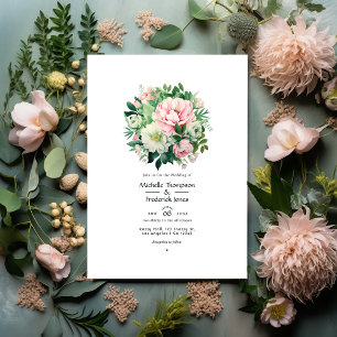 Convite Casamento Floral Verde Esmeralda e Rosa Bege