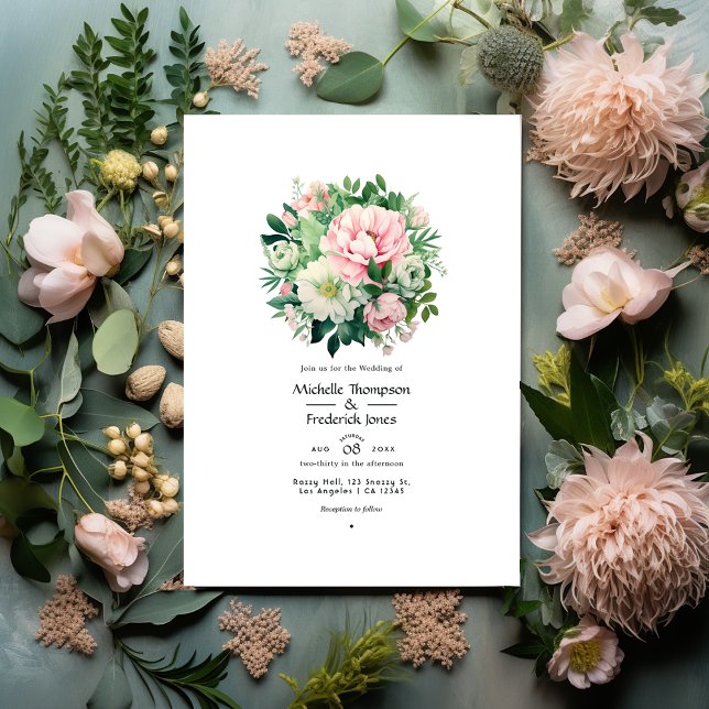 Convite Casamento Floral Verde Esmeralda e Rosa Bege (Criador carregado)