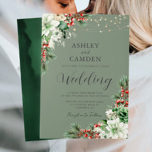 Convite Casamento Floral Verde Esmeralda Evergreen de Inve