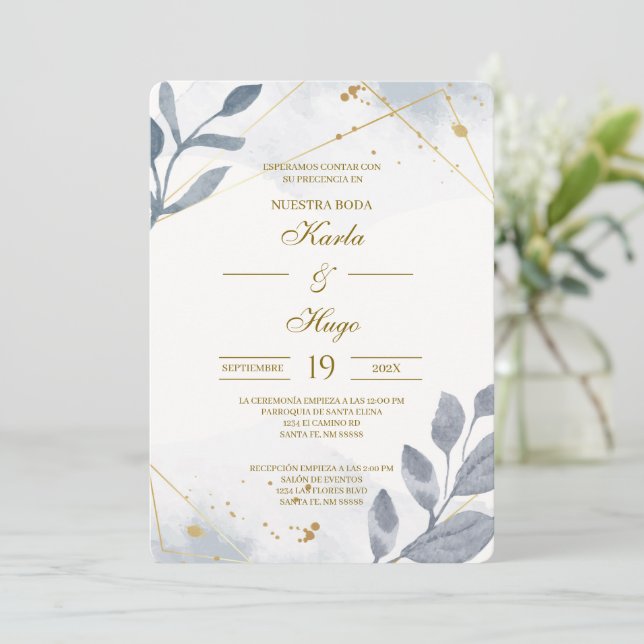 Convite Casamento floral verde espanhol (Em pé/Frente)