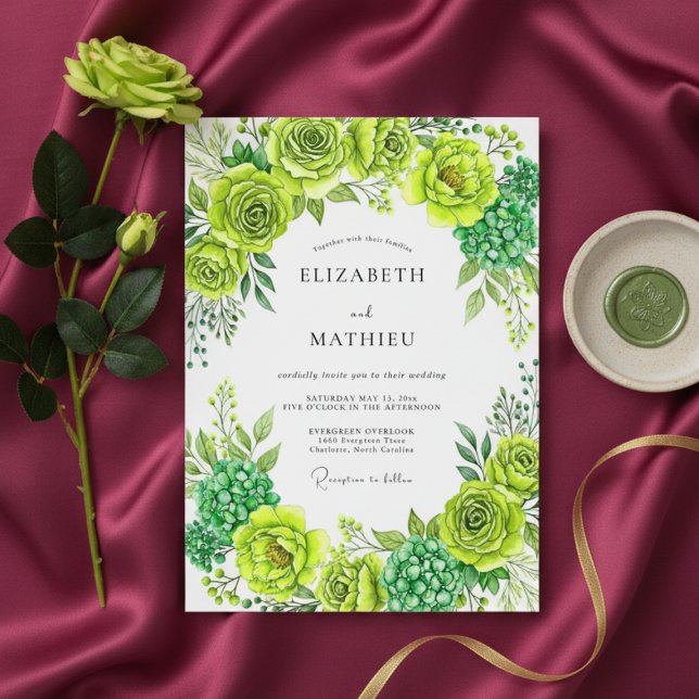 Convite Casamento Floral Verde Limão Caprichoso (Criador carregado)