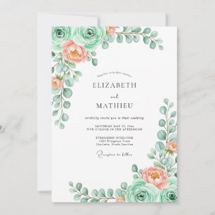 Convite Casamento Floral Verde Menta na Primavera