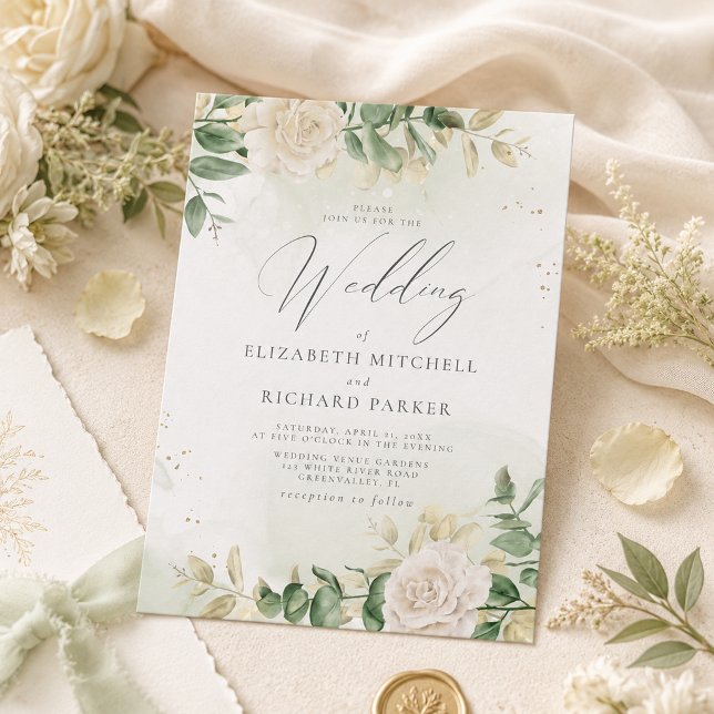 Convite Casamento Floral Verde Moderno e Elegante (Criador carregado)