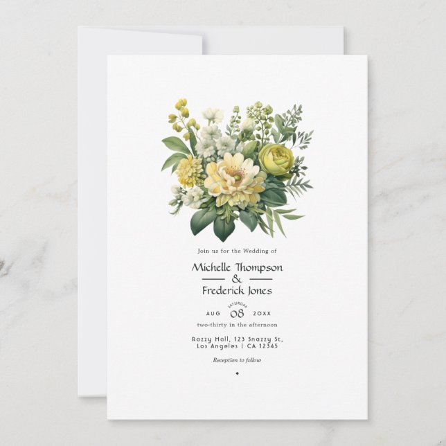 Convite Casamento Floral Verde Musgo (Frente)
