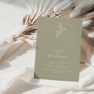Convite Casamento Floral Verde-Olival Minimalista Elegante