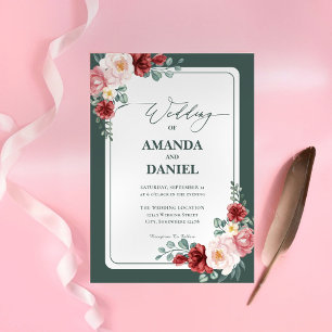 Convite Casamento Floral Verde Profundo e Blush
