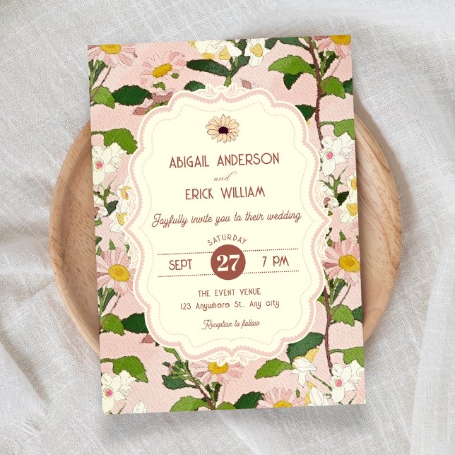 Convite Casamento floral verde rosa (Criador carregado)