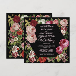 Convite Casamento Floral Verde Roxo Vermelho Rústico Preto