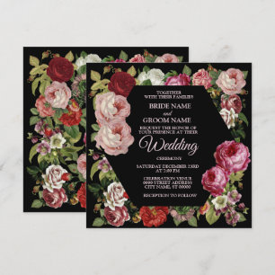 Convite Casamento Floral Verde Roxo Vermelho Rústico Preto