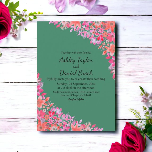 Convite Casamento Floral Verde Rústico Boho Elegante (Criador carregado)