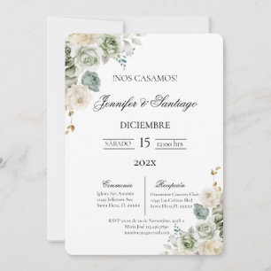 Convite Casamento floral verde-sábio