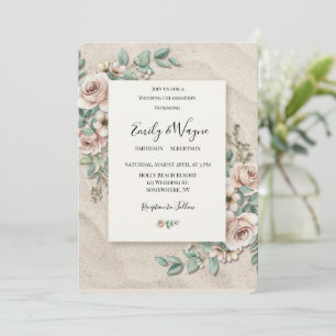 Convite Casamento Floral Verde Sage Bege Esbranquiçado