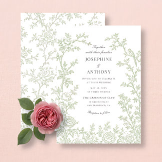 Convite Casamento Floral Verde Sage Chinoiserie