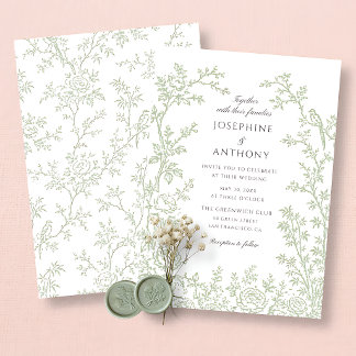Convite Casamento Floral Verde Sage Chinoiserie